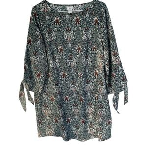 Morris & Co. by H&M Green Floral Tunic Shift DressTie Sleeve Size 10